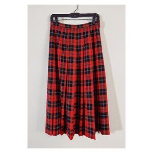 VTG Pendleton Sz 8 Tartan Plaid Pleated Wool Midi Skirt Black White Red